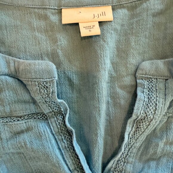 J. Jill Womens Blue Tunic Top Size S 100% Cotton Long Sleeve Split V-Neck Lightw - Picture 2 of 8